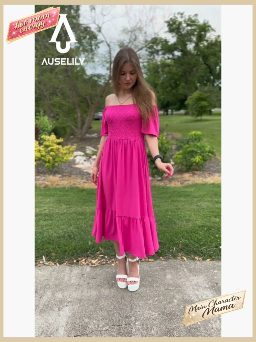 Square Neck Smocked Midi Dress Flutter Sleeve Empire Waist Summer Casual - Picture 7 of 7